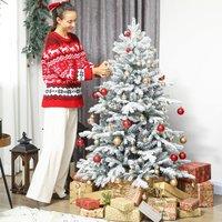 HOMCOM 5ft Artificial Christmas Tree with Snow, Hinged Xmas Tree in Green