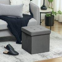 HOMCOM Foldable 37.6L Storage Ottoman, Sherpa Fleece Ottoman Storage Box in Grey