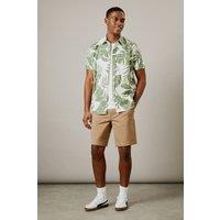 Mens Khaki Leaf Print Short Sleeve Shirt - S