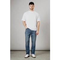 Mens Vintage Wash Stretch Straight Fit Jeans - Dark Blue - 32S