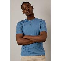 Mens Mid Blue Grandad Neck T-Shirt - S