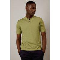 Mens Khaki Grandad Neck T-Shirt - L