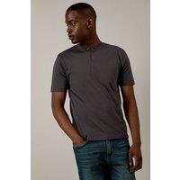 Mens Dark Grey Grandad Neck T-Shirt - L