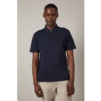 Mens Navy Birdseye Yoke Polo Shirt - M