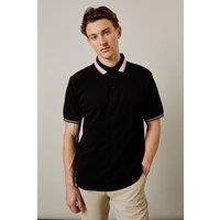 Mens Black Jacquard Collar Button Polo Shirt - Xl