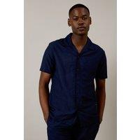 Mens Navy Linen Blend Short Sleeve Resort Shirt - Xl