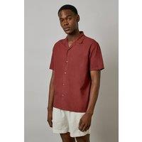 Mens Red Linen Blend Short Sleeve Resort Shirt - M