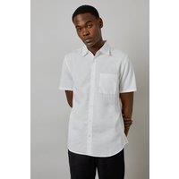 Mens White Linen Blend Short Sleeve Shirt - M
