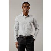 Mens Light Grey Textured Tailored Fit Shirt - Green - 15.5 In