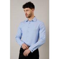 Mens Blue Textured Double Cuff Tailored Fit Shirt - 16 In