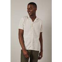 Mens Natural Textured Short Sleeve Revere Collar Shirt - M