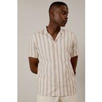 Mens Off White Multi Stripe Short Sleeve Revere Collar Shirt - Xxl