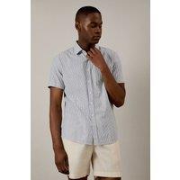 Mens Navy Fine Stripe Short Sleeve Shirt - S
