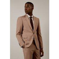 Mens Dusty Rose Textured Slim Fit Suit Jacket - Pink - 38S