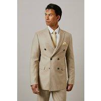 Mens Neutral Textured Double Breasted Suit Jacket - 46R