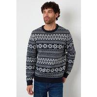 Threadbare Men 'Snowflake' Fairisle Crew Neck Christmas Jumper in Navy | Size: Small