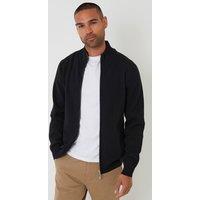 Threadbare Men Cotton Blend Zip Up Funnel Neck Cardigan in Black | Size: Medium