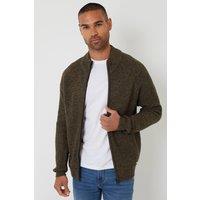 Threadbare Men Zip Through Funnel Neck Cardigan in Khaki | Size: Small