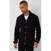 Threadbare Men Cable Knit Shawl Collar Cardigan With Wool in Black | Size: Medium