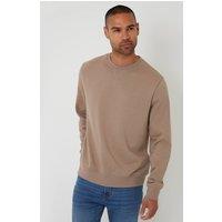Threadbare Men Cotton Blend Crew Neck Sweatshirt in Taupe | Size: Small