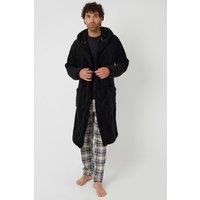 Threadbare Men Borg Dressing Gown in Black | Size: Large/X-Large