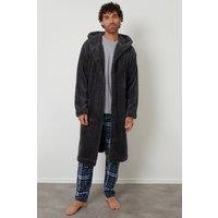 Threadbare Men Borg Hooded Dressing Gown in Charcoal | Size: Small/Large