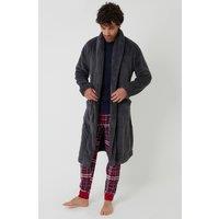 Threadbare Men Borg Dressing Gown in Charcoal | Size: Large/X-Large