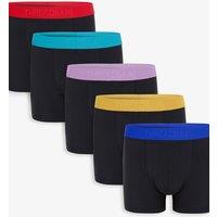 Threadbare Men 5-Pack Contrast Hipster Fit Boxer Shorts in Black | Size: Medium