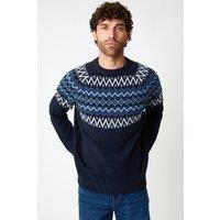 Threadbare Men Raglan Sleeve Fairisle Christmas Jumper in Navy | Size: Small