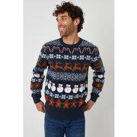 Threadbare Men Fairisle Knitted Crew Neck Christmas Jumper in Navy | Size: X-Large