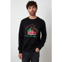 Threadbare Men Christmas Graphic Print Crew Neck Sweatshirt in Black | Size: large