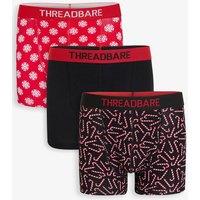 Threadbare Men 3-Pack Christmas Print Hipster Fit Boxer Shorts | Size: Medium