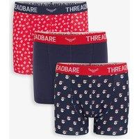 Threadbare Men 3-Pack Christmas Print Hipster Fit Boxer Shorts in Navy | Size: Small
