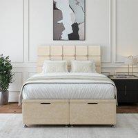 Bedmaster Luxury Velvet Ottoman Divan Base And Square Headboard in Natural | Size: Small Double