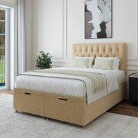 Bedmaster Linen Ottoman Divan Base And Button Headboard in Natural | Size: Double