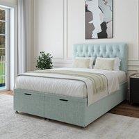 Bedmaster Linen Ottoman Divan Base And Button Headboard in Duck Egg Blue | Size: Double