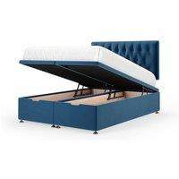 Bedmaster Plush Velvet Ottoman Divan Base And Button Headboard in Blue | Size: Super King
