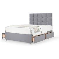 Bedmaster Plush Velvet 4 Drawer Divan Base And Square Headboard in Silver | Size: Super King