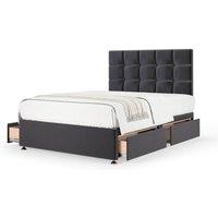 Bedmaster Plush Velvet 4 Drawer Divan Base And Square Headboard in Grey | Size: Super King