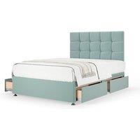 Bedmaster Plush Velvet 4 Drawer Divan Base And Square Headboard in Duck Egg Blue | Size: Super King