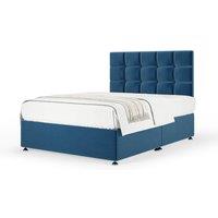 Bedmaster Plush Velvet Divan Base And Square Headboard in Blue | Size: Double