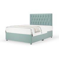 Bedmaster Plush Velvet Divan Base And Button Headboard in Duck Egg Blue | Size: Super King