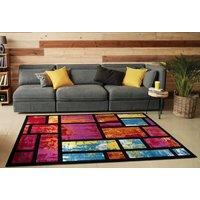 Smart Living Modern Hand Carved Multicolour Soft Thick Area Rug - Rectangles in Red | Size: 60cm x 110cm