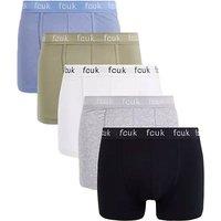 French Connection Men 5 Pack FCUK Cotton Stretch Boxers in Khaki | Size: large