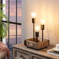 Eglo Wootton Table Lamp - Wooden Crate, 3 Black Metal Lampholders in Brown