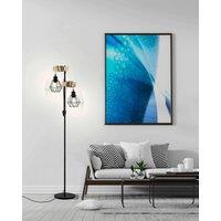 Eglo Townshend 5 Black/Natural Metal & Wood 2-Light Floor Lamp - Industrial Style (D) 25cm