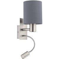 Eglo Pasteri Steel And Fabric Wall or Reading Light in Silver