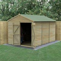 12' x 8' Forest 4Life 25yr Guarantee Overlap Pressure Treated Windowless Double Door Apex Wooden Shed (3.6m x 2.61m) - Next Working Day Delivery