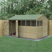 12' x 8' Forest 4Life 25yr Guarantee Overlap Pressure Treated Double Door Reverse Apex Wooden Shed - 6 Windows (3.6m x 2.61m)