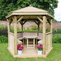 10x9 Luxury Furnished Wooden Gazebo with Roof & Seats up to 10 people (3x2.7m) - Timber Roof